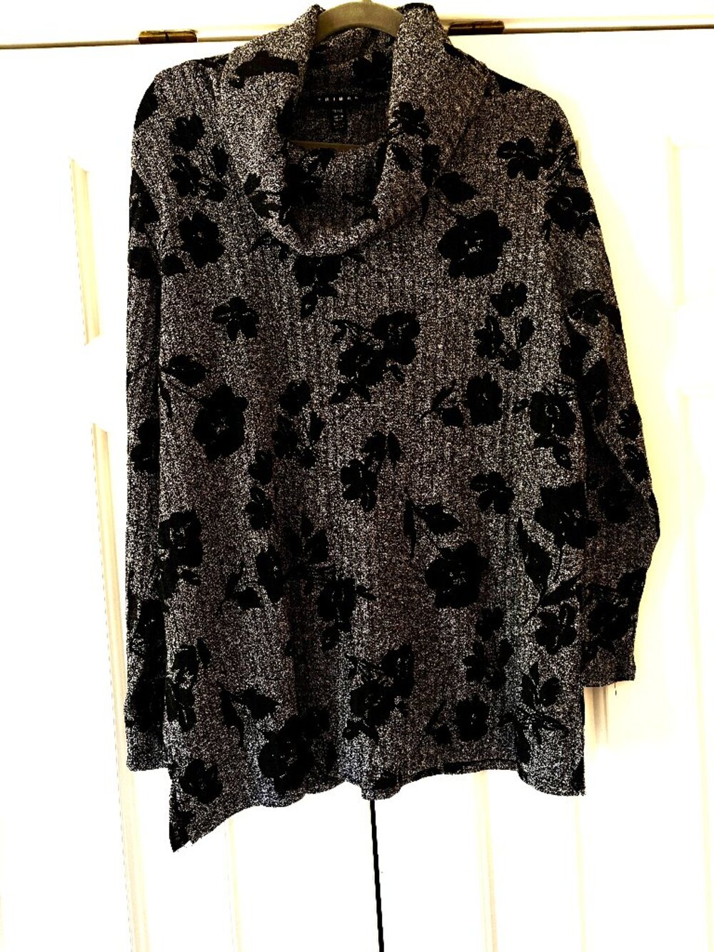 Tribal Cowl Neck  Black & Gray Knit Tunic  Sz XL